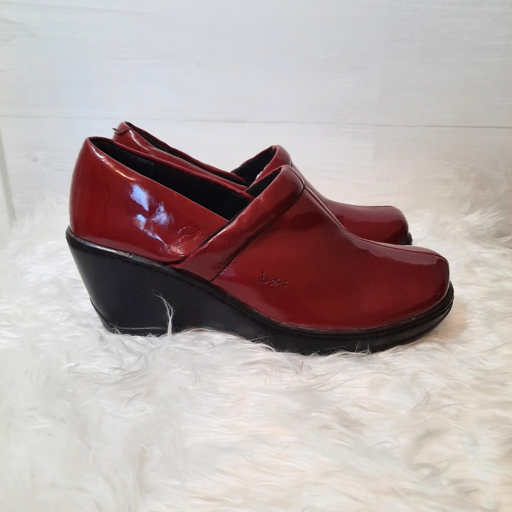Born Burgundy and Black Wedge Mules